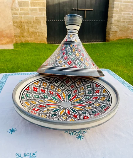 Moroccan Tagine, Hand-painted Pottery Tajine, Handmade Tajine For Cooking and Serving, Ceramic Pot, Gray Tajine, kitchenware