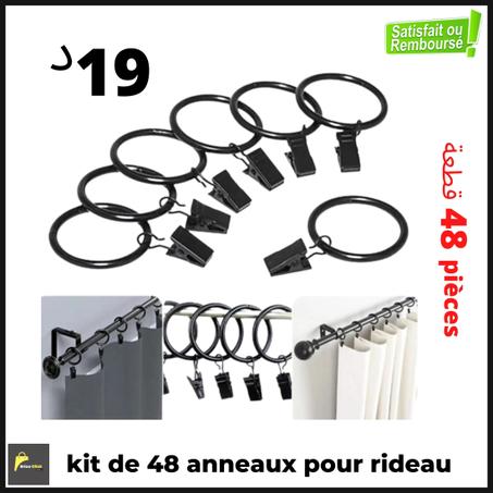 Kit de 48 anneaux noir pour rideau