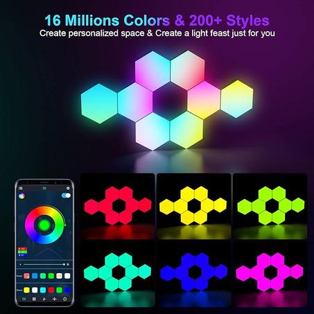 8 Pack Hexagon Light Panels -Cool Music Sync RGB Hexagon LED Lights Gaming Lights with APP & Remote Control Wall Lights Gift for Home Decor, Living Room, Bedroom,Gaming Room, Kids, Adults