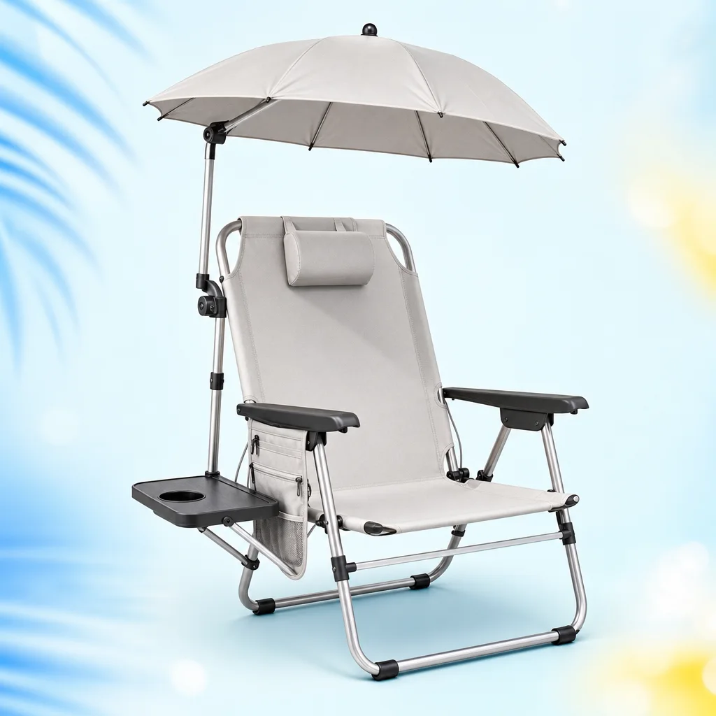 Chaise de plage pliable avec parasol