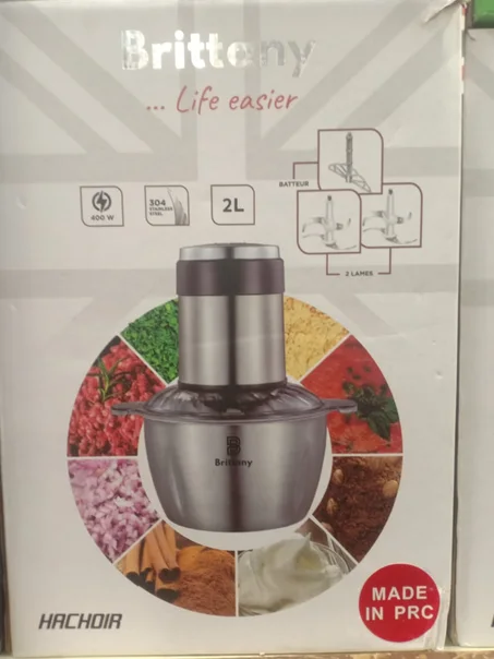 Brittany life easier Hachoir électrique viandes, légumes et épices haute qualité inox 2L 400W