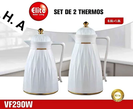 Elite set de 2 Thermos Isotherme Inox pour café, boissons chaudes & froids 0.6L + 1L