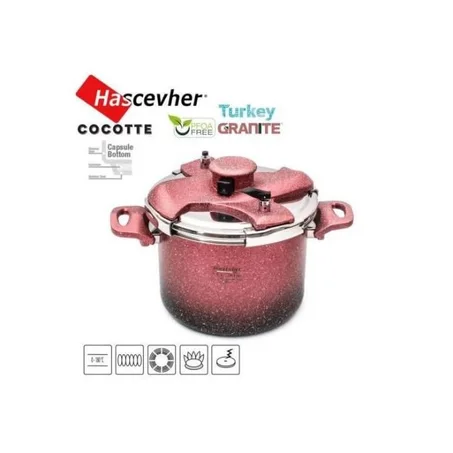Hascevher Cocotte 3L Marmite à pression de en granit antiadhésif ,couvercle en inox GRIS