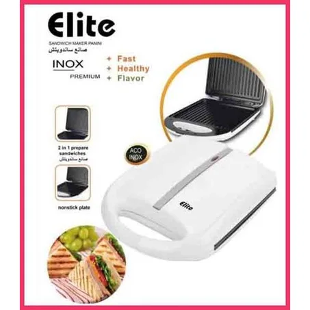 Elite Presse Panini Machine à Sandwich INOX // Grill Antiadhésive // Sandwich Maker Panini -1400W