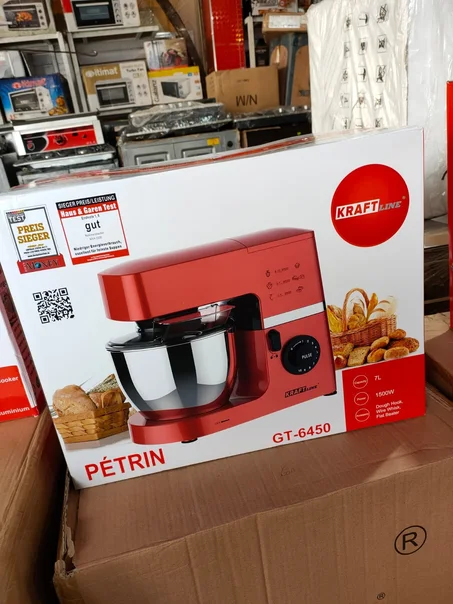 Kraft line Robot pétrin multifonctions-1500W, 6 vitesses ,Bol en inox 7L - ROUGE\GRIS