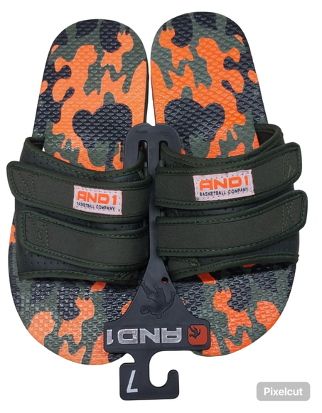 Claquettes AND1 Camouflage Orange & Vert – Taille 7