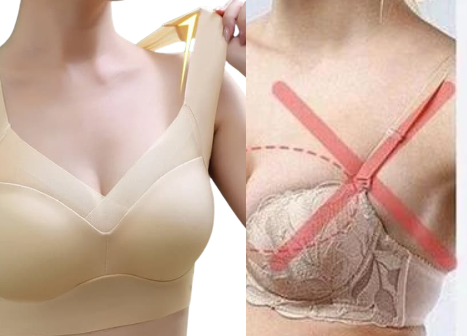 Fashion Deep Cup Orthopedic Bra, Sexy Push Up Wireless Bras, Stretch-Lace,  Super-Lift, and Posture Correction Bra (Beige,2XL)