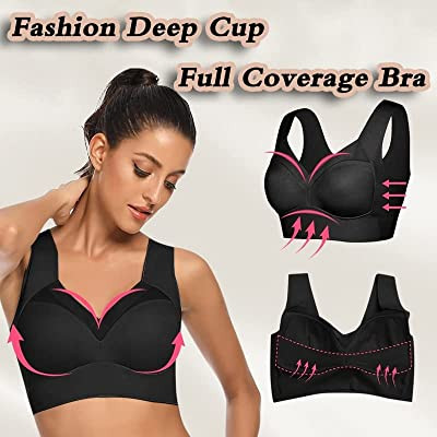 Women's Deep Cup Bra Full Back Coverage Wirefree Push up Bra Plus Size E Cup