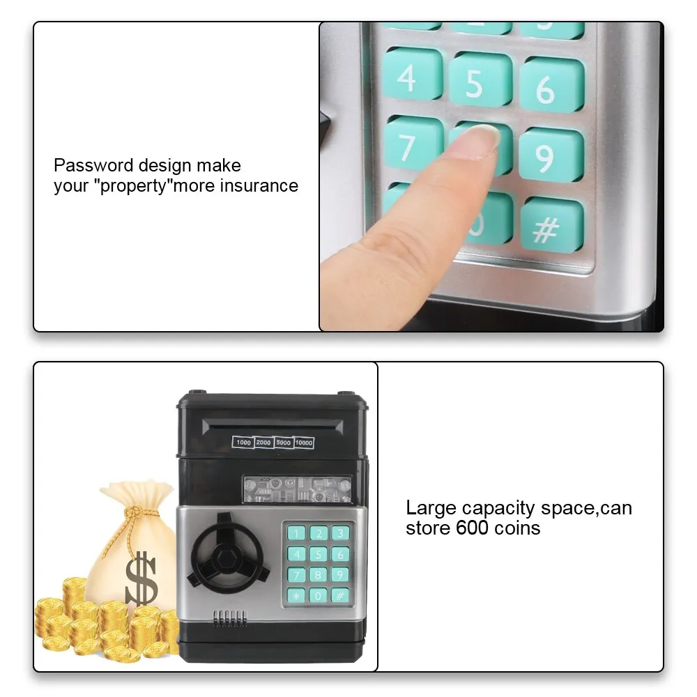 Electronic Piggy Bank: Mini Safe with Automatic Coin and Cash Saving, Password Protected, Counter, Code Key Lock - Perfect Children
