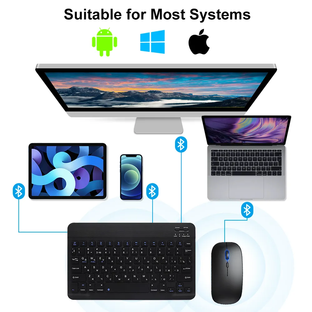 Mini-Wireless-Tastatur, Bluetooth-Tastatur für iPad, Telefon, Tablet, tragbare Bluetooth-Tastatur und Maus