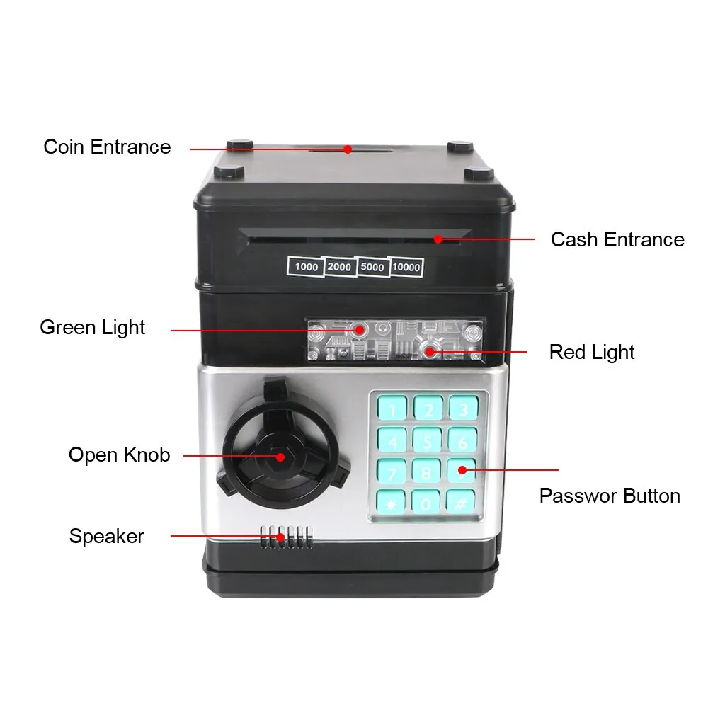 Electronic Piggy Bank: Mini Safe with Automatic Coin and Cash Saving, Password Protected, Counter, Code Key Lock - Perfect Children