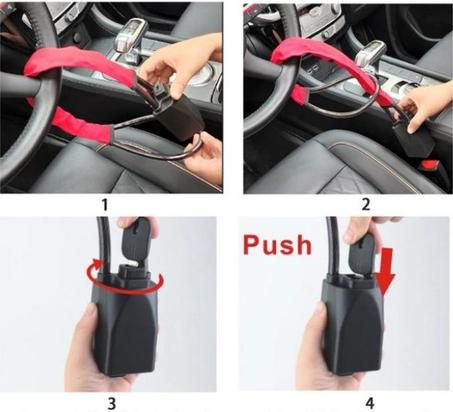 قفل عجلة قيادة السيارة من الفولاذ، حزام الأمان، قفل مضاد للسرقة مع جهازين مضادين للسرقة، سهل التركيب steering wheel lock