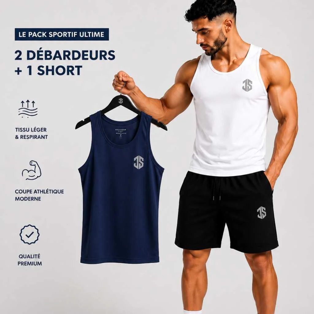 PACK 2 DEBARDEUR (BLUE + BLANC)  + SHORT