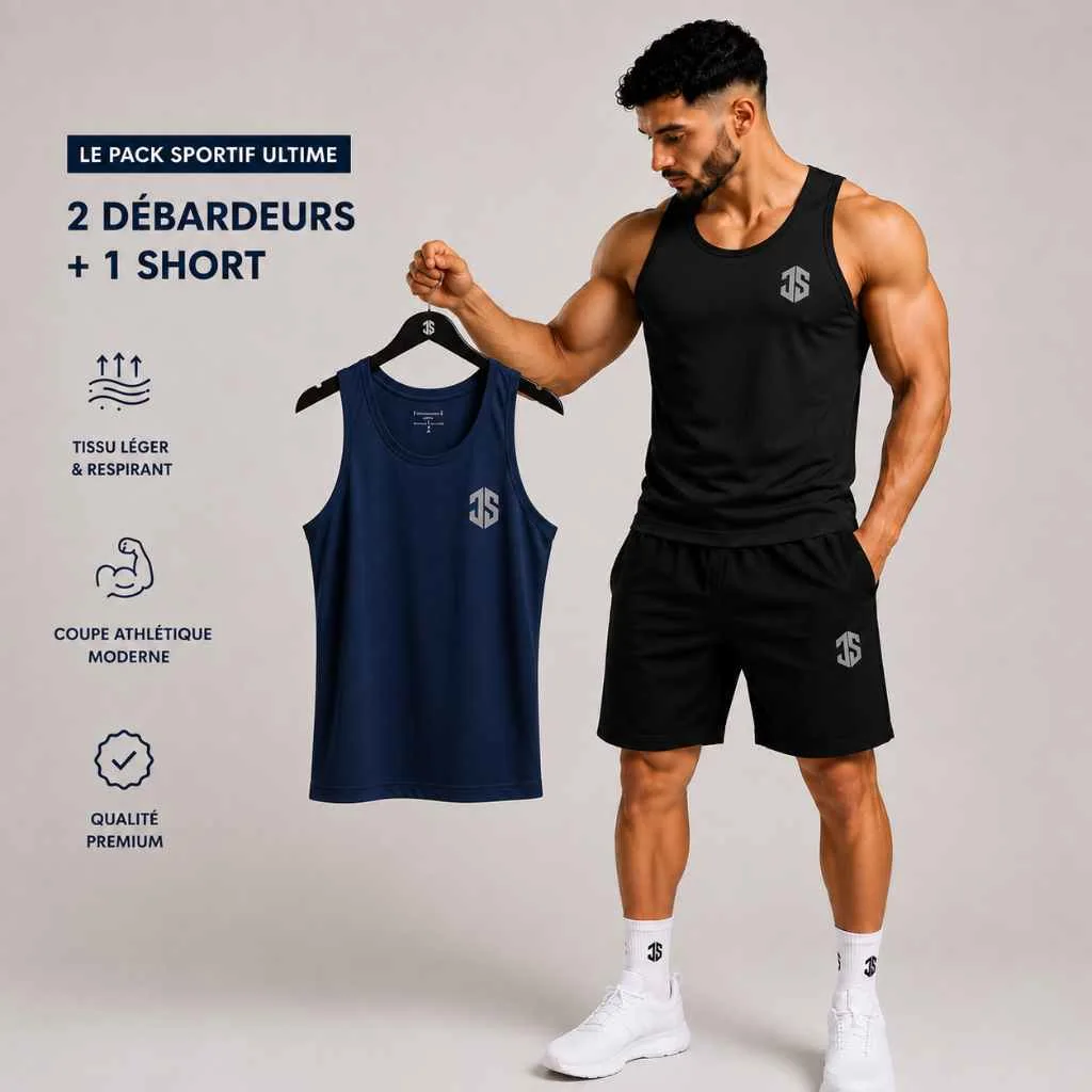 PACK 2 DEBARDEUR (BLUE + NOIR)  + SHORT