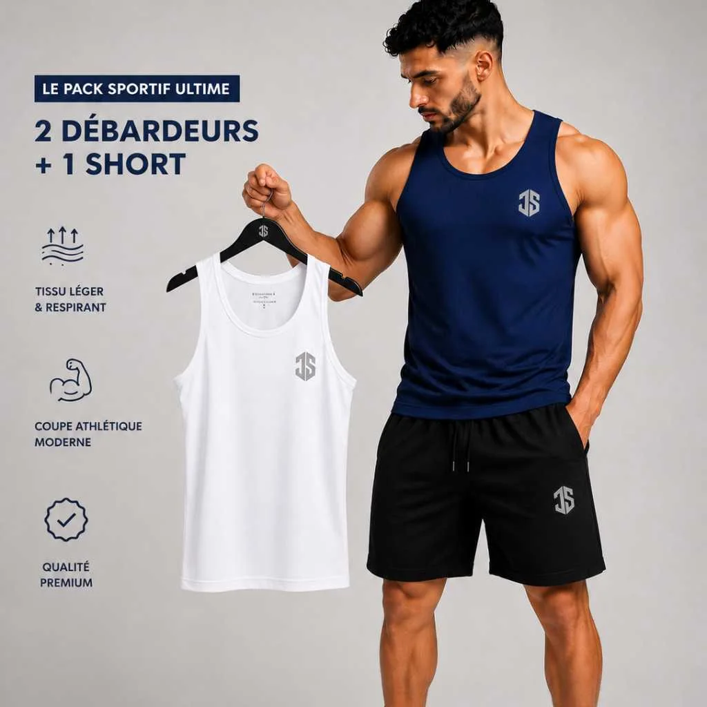 PACK 2 DEBARDEUR (BLUE + BLANC)  + SHORT
