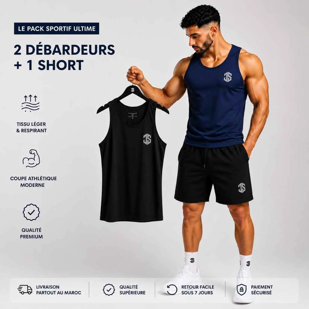 PACK 2 DEBARDEUR (BLUE + NOIR)  + SHORT