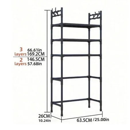 Étagère de Rangement au-dessus de la Machine à Laver – 2/3 Niveaux, avec Crochets Pratiques