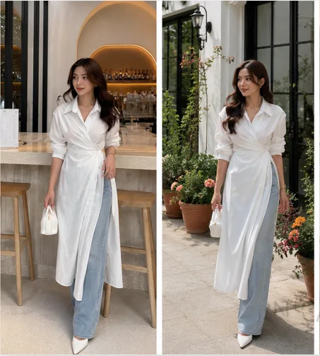 Chemise Longue Élégance Pastel 100% cotton