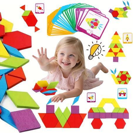 كتلة تانغرام فسيفساء مونتيسوري مع نماذج (300 قطعة)