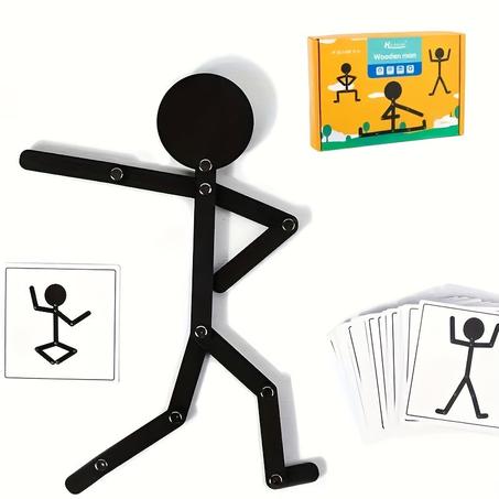 لعبة الشخصية الخشبية مع نمادج على شكل بطاقة