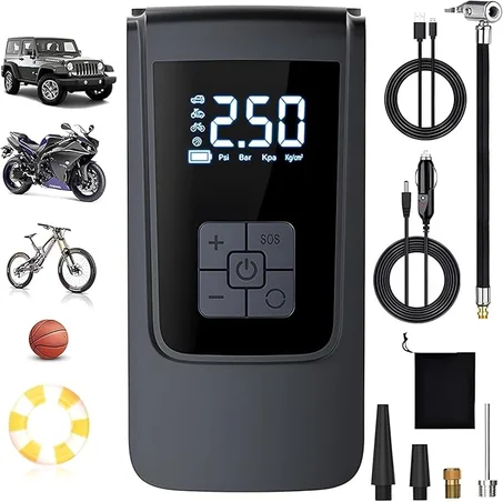 ضاغط هواء محمول لنفخ الاطارات من ليليدي، منفاخ اطارات مع شاشة LCD وبطارية قابلة لاعادة الشحن 4000mAh لاطارات السيارات والدراجات النارية وكرة السلة وغيرها من الاشياء القابلة للنفخ