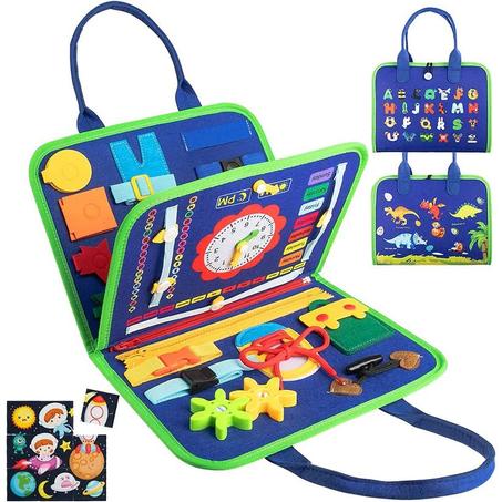 كتاب و حقيبة مونتيسوري تعليمية تفاعلية - أزرق