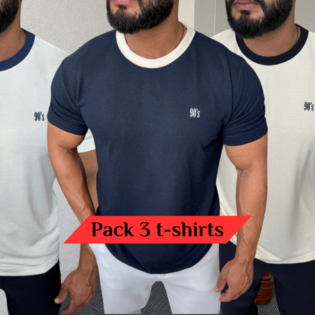Pack 3 t-shirts:            Beige -Bleu - Blanc