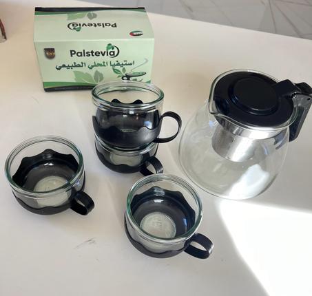 مجموعة الابريق مع الاكواب مع ستيفيا المحلي الطبيعي او شاي اعشاب تركي