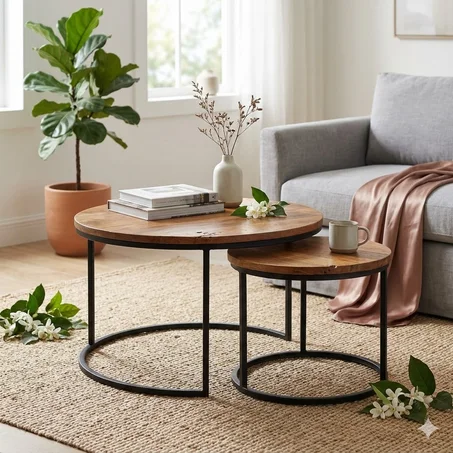 Set of Rustic Nesting Coffee Tables طقم طاولات قهوة ريفية متداخلة
