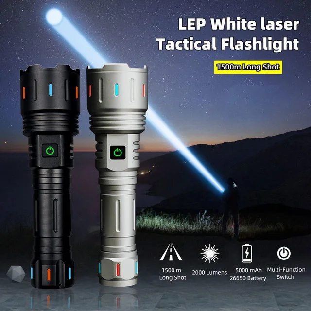 Lampe Torche LED 20 Millions De Lumens, Rechargeable USB-C, Zoom Et Portée 2500m - Noire