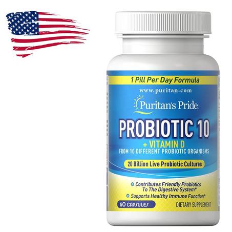 Puritan'S Pride Probiotic-10, 20 milliards avec Vitamin D3, Probiotique 60 capsules -Made in USA