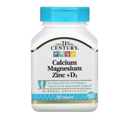 21st Century, Calcium Magnésium Zinc + D3, 90 Comprimés