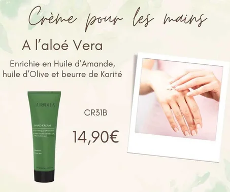 Crème mains à l’Aloe Vera - 75 ml Enrichie en Huile d’Amande, huile d’Olive et beurre de Karité