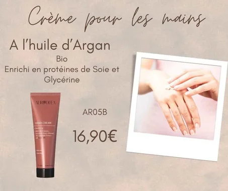 Crème mains Bio à base d'huile d'Argan,protéines de Soie et Glycérine - 75 ml