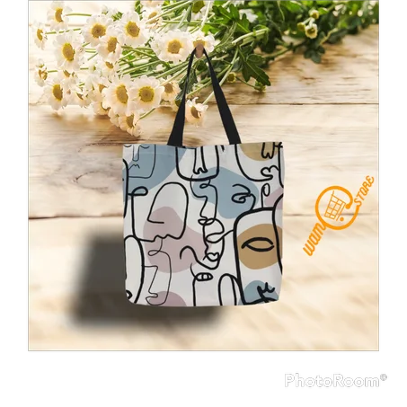 حقيبة تسوق من الكتان عاكس جرافيك شكل تجريدي