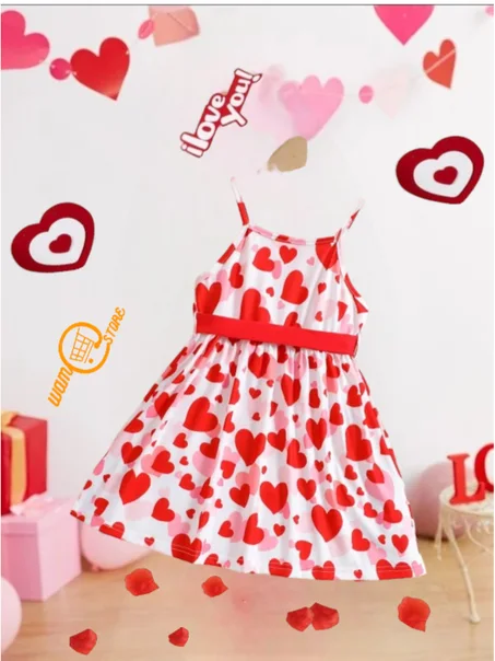 فستان كامي بطباعة قلب حزام للبنات الصغار