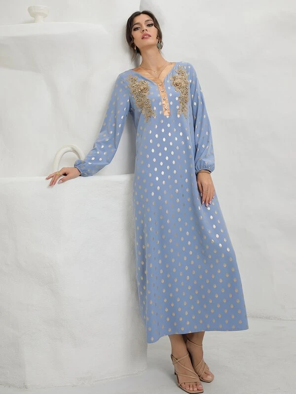 فساتين عربية تصميم أبليكوي الزر النقطة أنيقة محتشمة