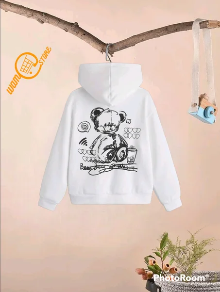 هودي بجرافيك عبارة ودب منخفض الاكتاف اولاد