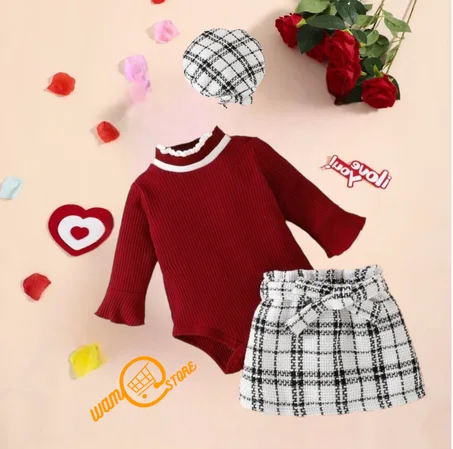 بوديسوت للاطفال اكمام منتفضة وتنورة طباعة مربع النقش حزام