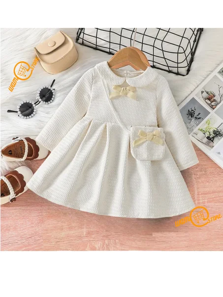 فستان ياقة سحري عقدة الفراشة أمامية و حقيبة