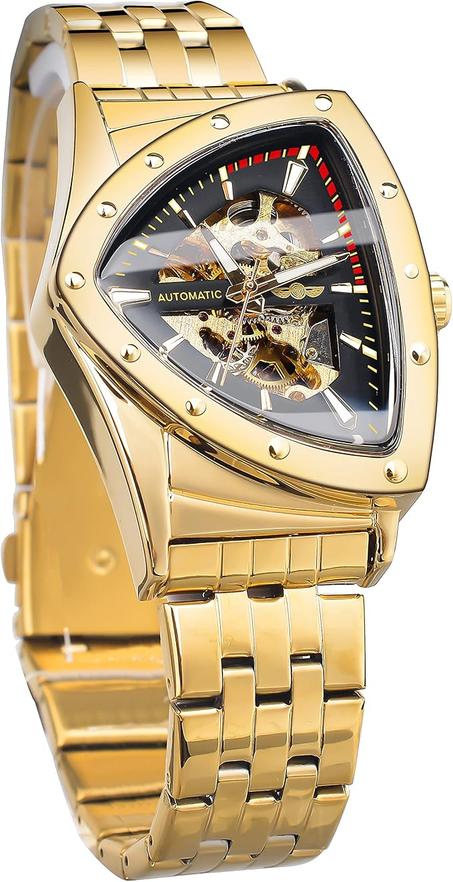 Forsuning Reloj Esqueleto Mecánico Automático para Hombre Luminoso de Cuerda Automática con Esfera Triangular y Correa de Acero Inoxidable o Analógica de Silicona Suave