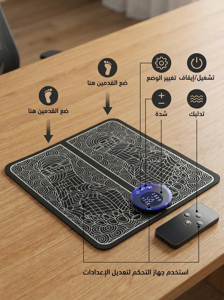 حصيرة مساج للقدمين بتقنية EMS (تحفيز كهربائي للعضلات) – أوضاع متعددة وشحن USB