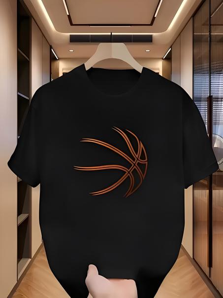 تيشورت رجالي أسود بتصميم كرة سلة عصري
