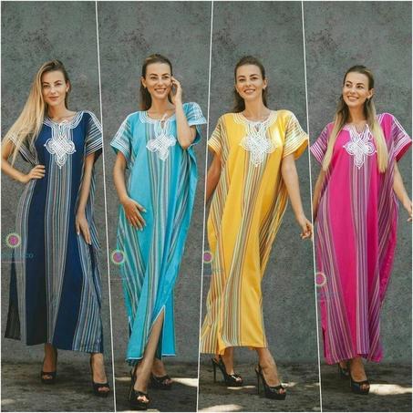 Nouveau Élégant femmes brodé manches courtes cheville longueur femmes longue robe caftan