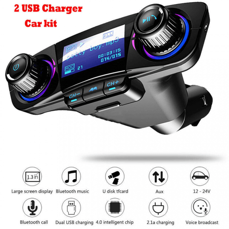 Emetteur Radio Bluetooth Sans Fil Multifonctionnel voiture, lecteur MP3, Double USB, chargeur AUX, Bluetooth, Audio, écran LED Aux - SENEGAL