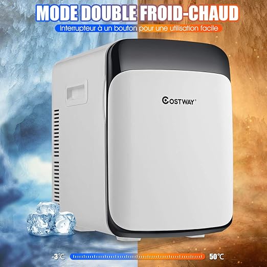 Mini Frigo 15L Mini Réfrigérateur 2 en 1 Fonction de Refroidissement et de Chauffage, Température -3 ℃ ~ 50 ℃, Frigo Portable 76 KWh/an pour Maison/Voiture