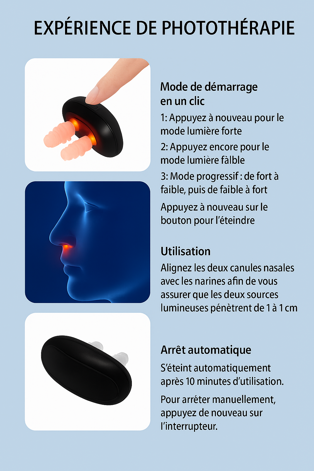 Appareil de Thérapie Nasale à Lumière Rouge Sans Fil — Dispositif à Basse Impulsion pour Améliorer la Ventilation Nasale et Soulager la Rhinite