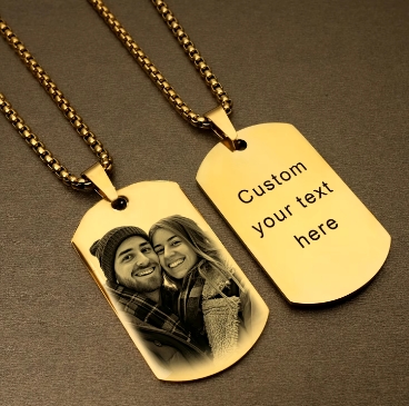 Collier avec Photo et Message Personnalisé, Pendentif, Porte-clés, Étiquette de Chien, Gravé, Cadeaux de Noël