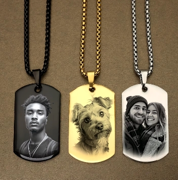 Collier avec Photo et Message Personnalisé, Pendentif, Porte-clés, Étiquette de Chien, Gravé, Cadeaux de Noël