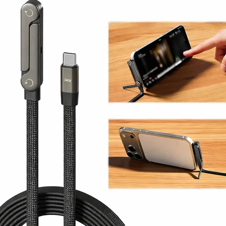 Câble de charge 2-en-1 avec support invisible | Charge super rapide 240W
